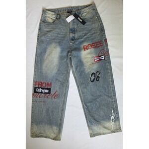 Civil Regime Men's Loose Fit Indigo Denim Jeans With Custom Graphics Size 38 NWT
